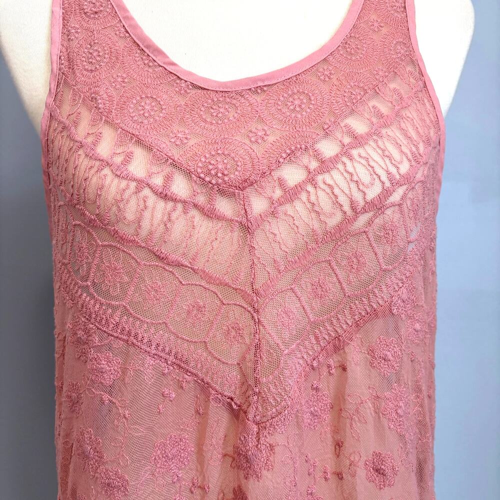 Haute Monde Pink Lace Cottagecore Cami Top Coquette Y2K Boho Mesh Fairycore M - Picture 3 of 6